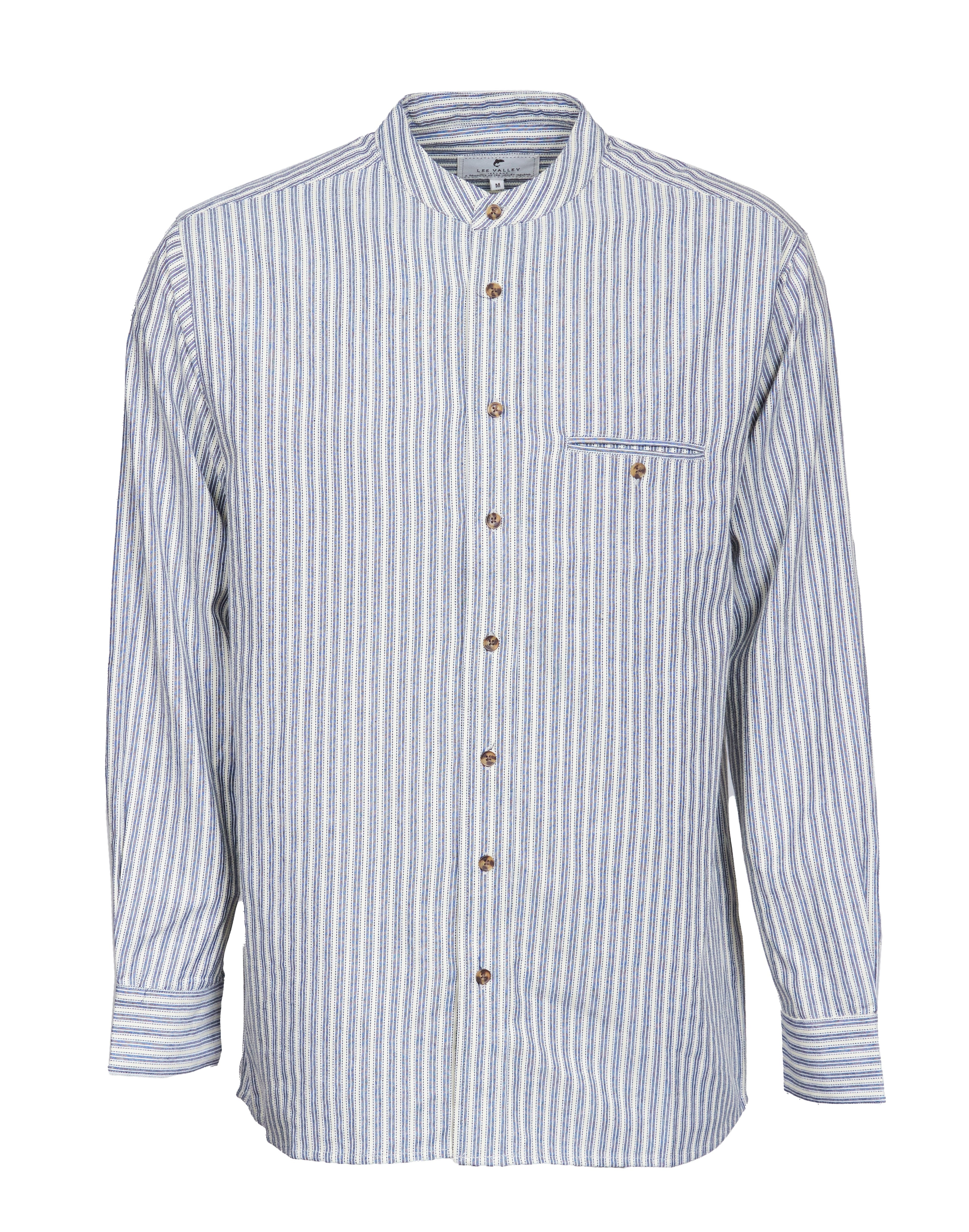Comfort Cotton Grandfather Shirt mit Stehkragen Navy Ecru gestreift