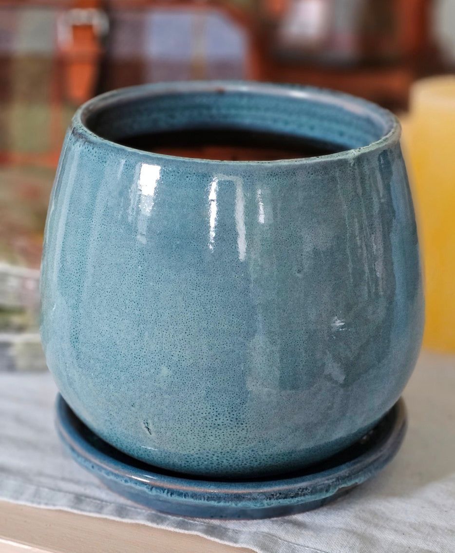 Glasierter Pflanztopf SANNE - BLUE