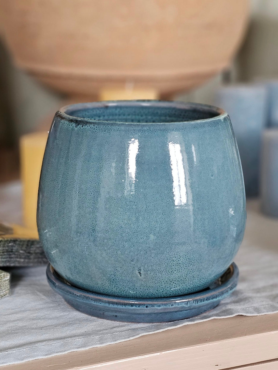 Glasierter Pflanztopf SANNE - BLUE