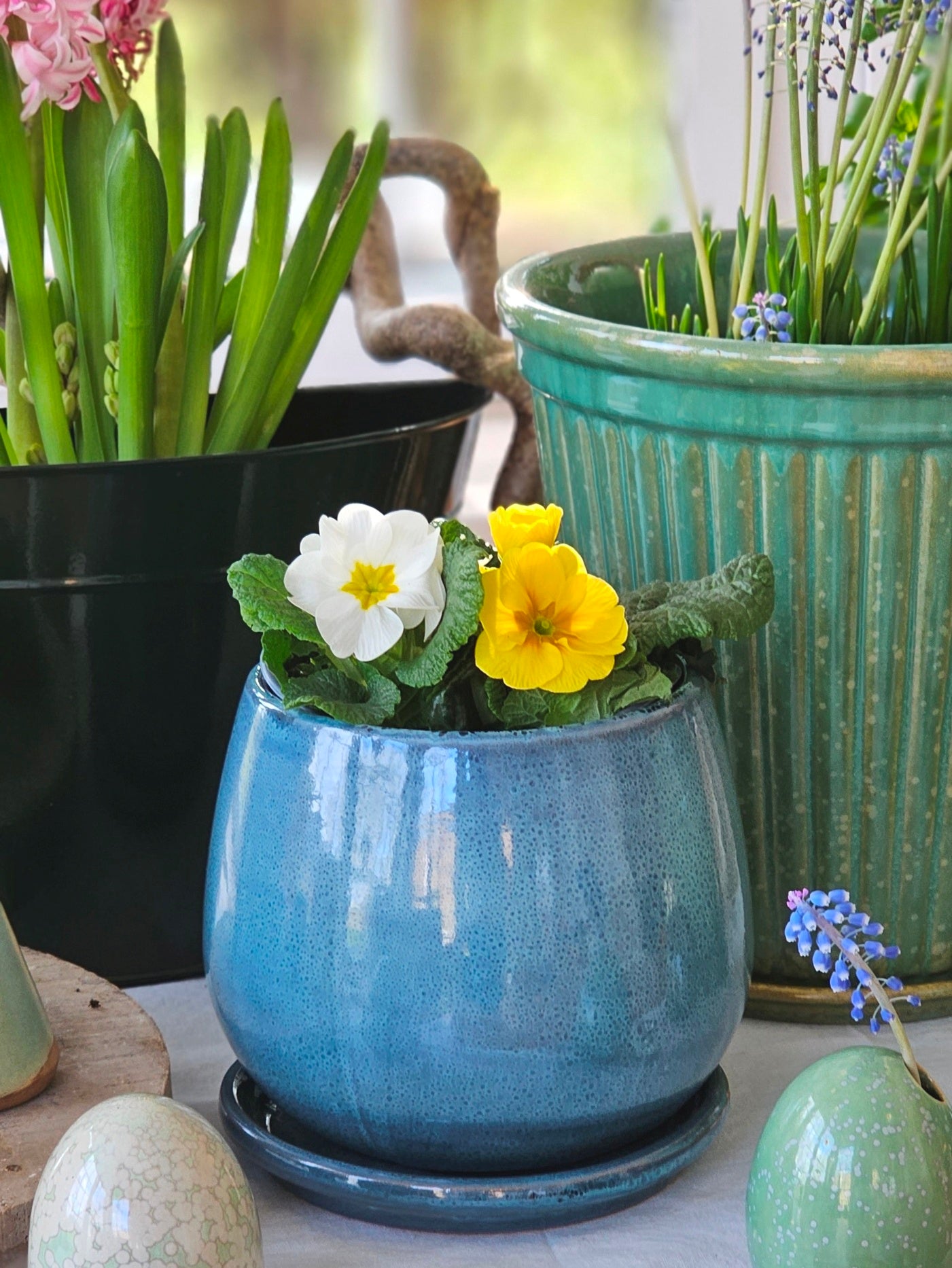 Glasierter Pflanztopf SANNE - BLUE