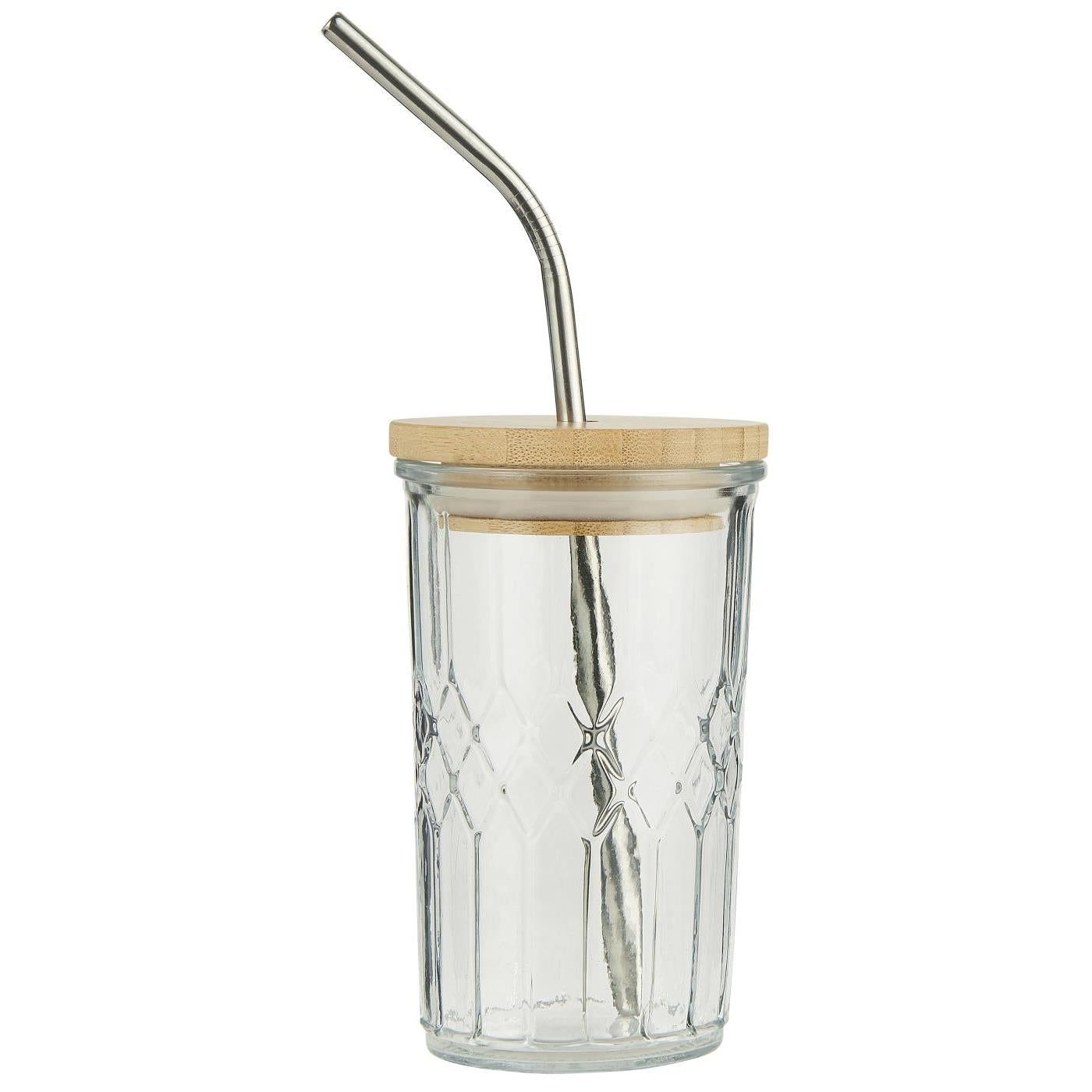 Trinkglas mit Strohhalm und Bambusdeckel