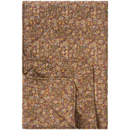Quilt staubig bordeaux mit blauen, gelben und grünen Blumen