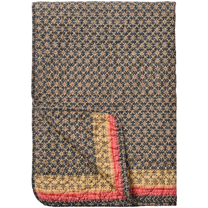 Quilt dunkelblau mit rosa und naturfarbigem Muster