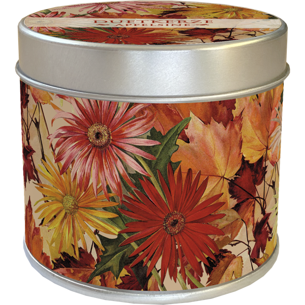Duftkerze Apfelsine Motiv Herbstblumen