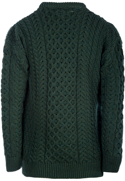 Traditioneller Aran Pullover – Unisex - 100% Merinowolle - Dunkelgrün