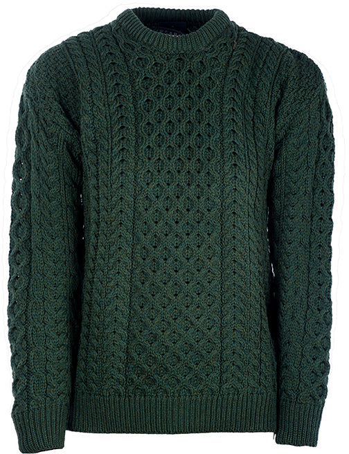 Traditioneller Aran Pullover – Unisex - 100% Merinowolle - Dunkelgrün