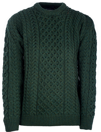 Traditioneller Aran Pullover – Unisex - 100% Merinowolle - Dunkelgrün
