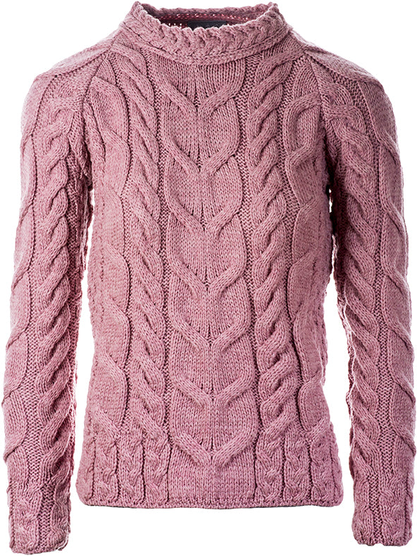 Superweicher Aran-Pullover mit Raglanärmeln - altrosa