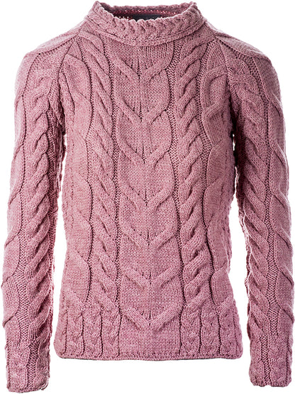 Superweicher Aran-Pullover mit Raglanärmeln - altrosa