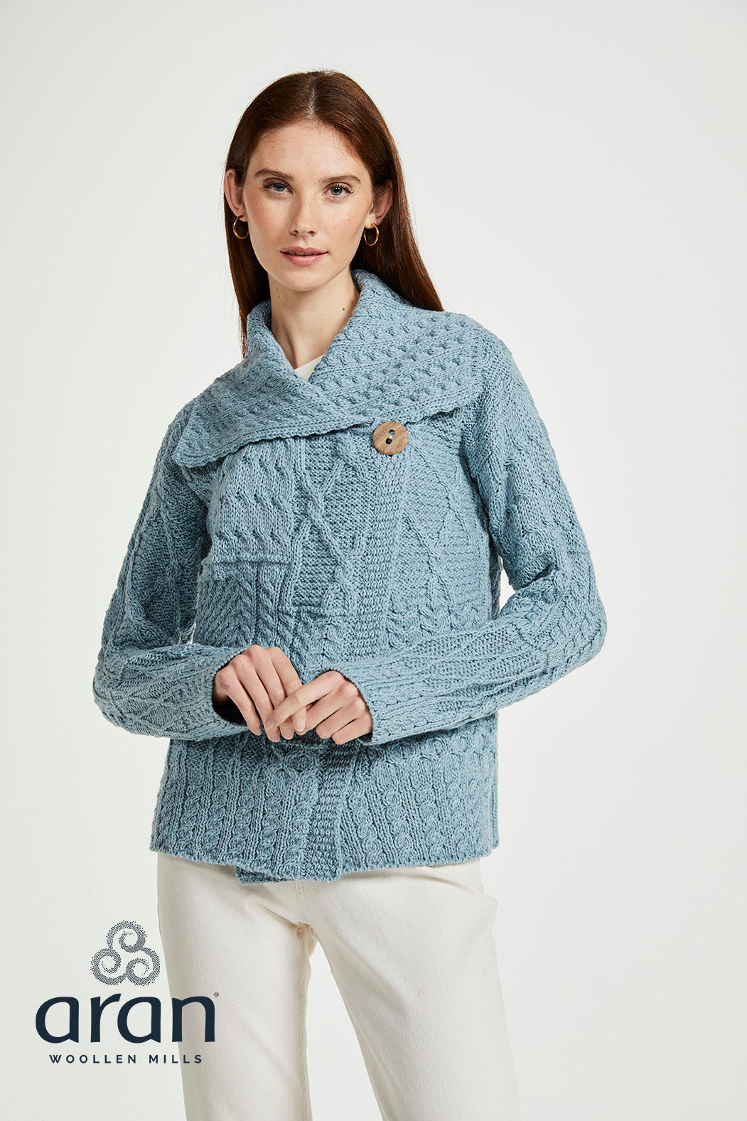 Damen Merino Cardigan mit Knopf und großem Kragen