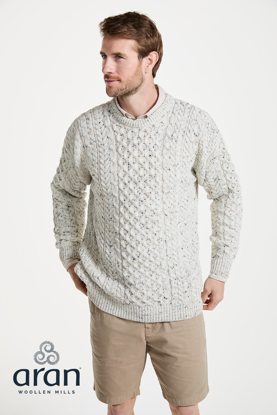 Traditioneller Aran Pullover – Unisex - 100% Merinowolle