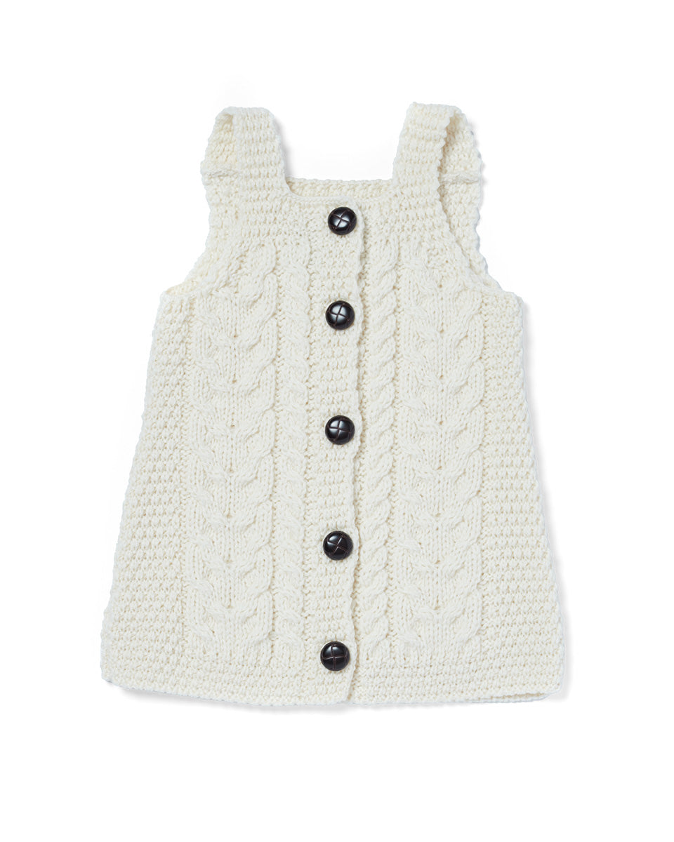 Baby Aran Strickkleid – naturweiß, 100 % Merinowolle
