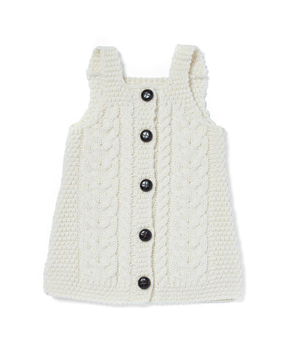 Baby Aran Strickkleid – naturweiß, 100 % Merinowolle