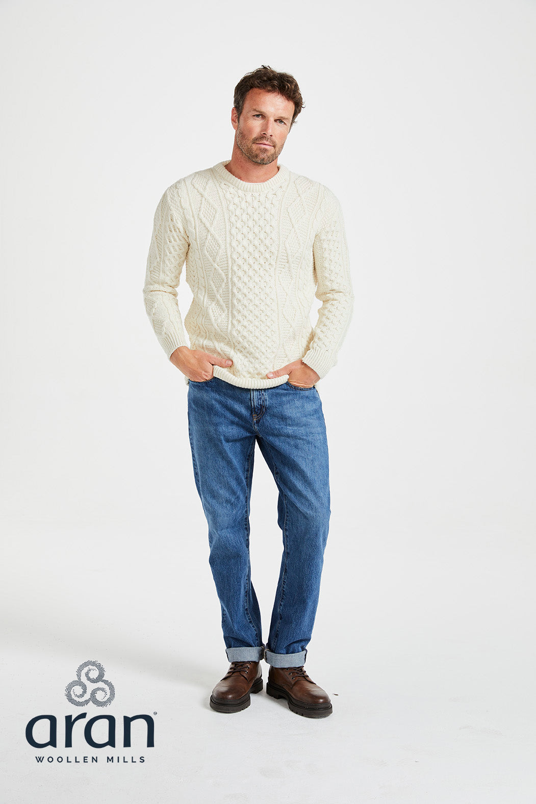 Supersofter Aran Pullover aus Merinowolle – Creme