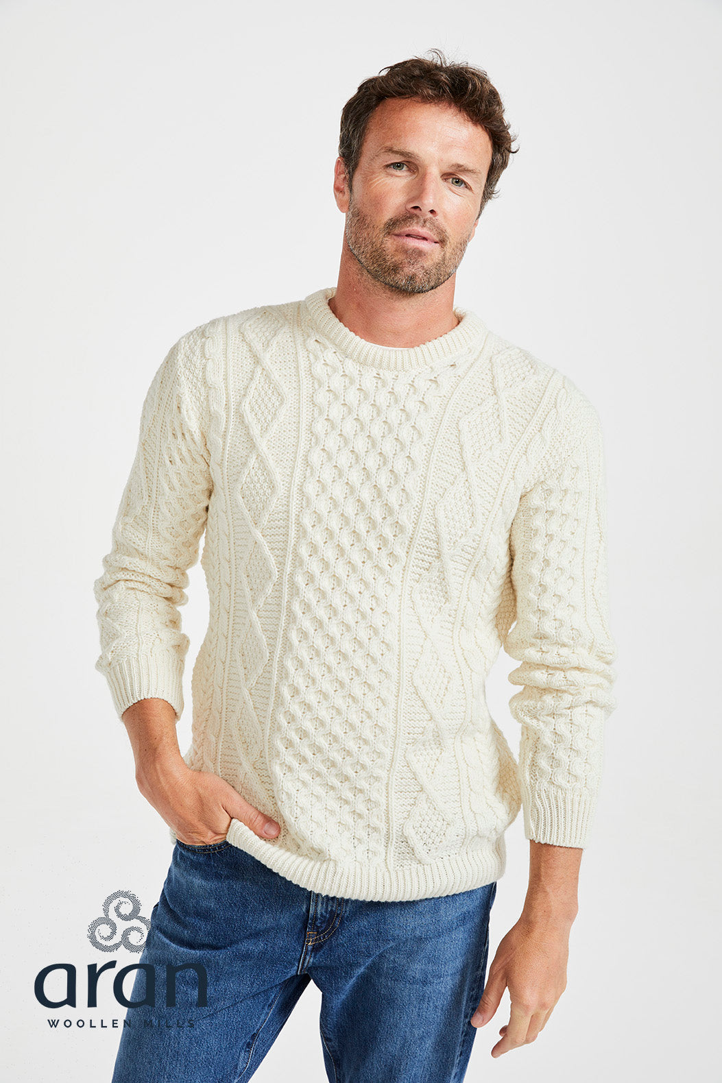 Supersofter Aran Pullover aus Merinowolle – Creme