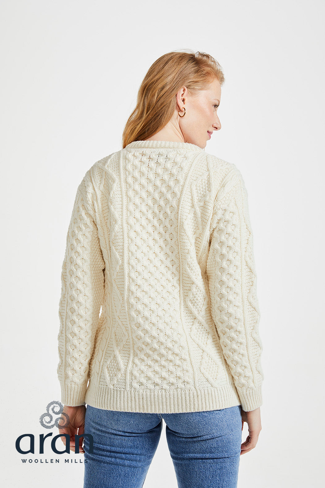 Supersofter Aran Pullover aus Merinowolle – Creme