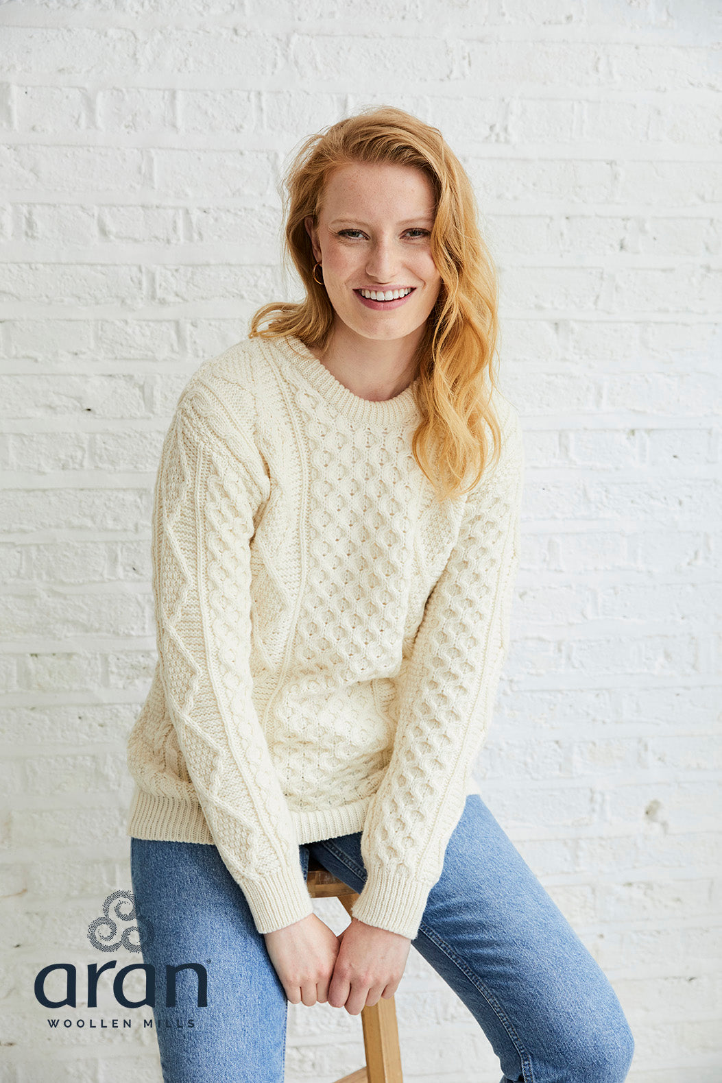 Supersofter Aran Pullover aus Merinowolle – Creme