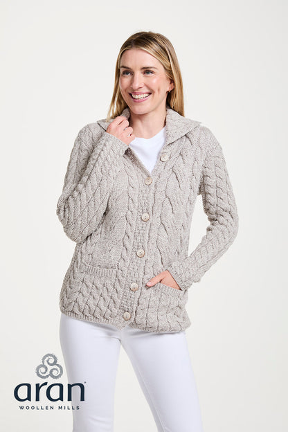 Supersofte Aran Strickjacke aus Merinowolle – Oat