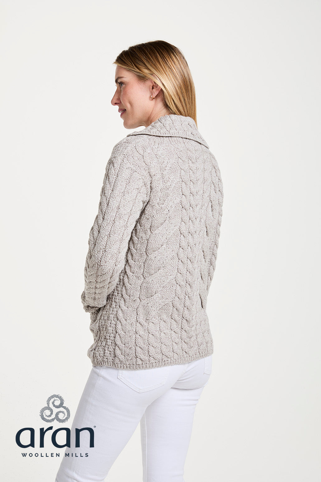 Supersofte Aran Strickjacke aus Merinowolle – Oat