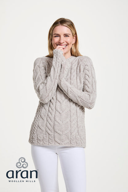 Superweicher Aran-Pullover mit Raglanärmeln