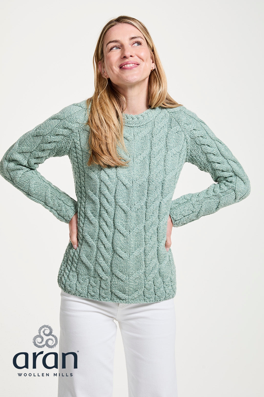 Superweicher Aran-Pullover mit Raglanärmeln mint