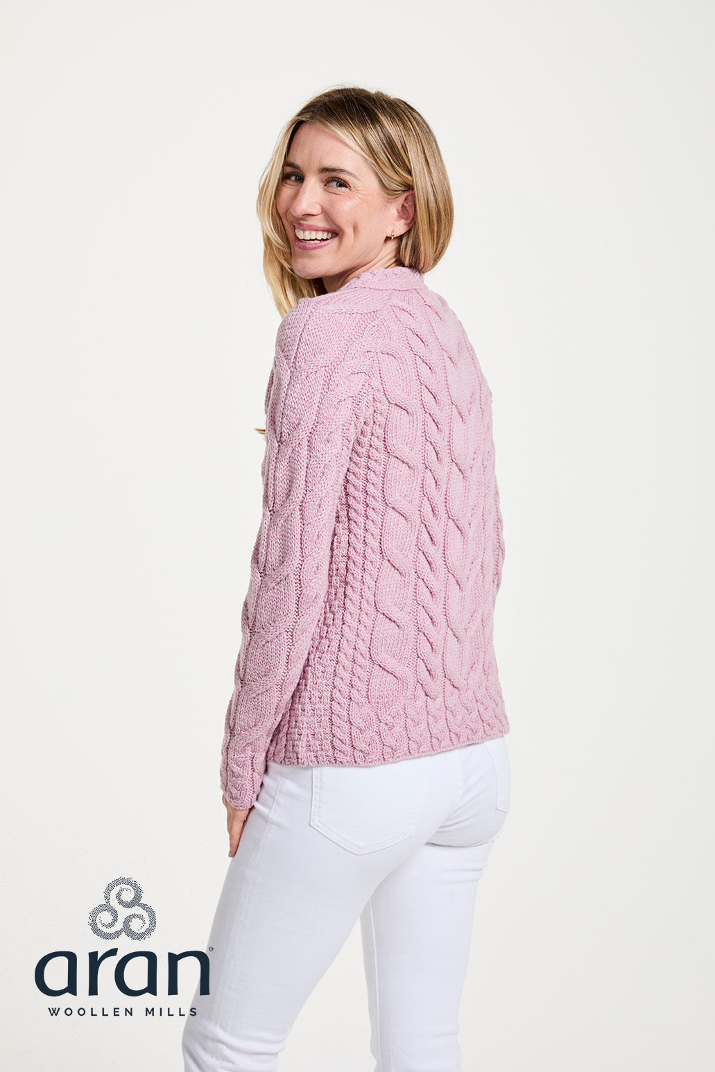 Superweicher Aran-Pullover mit Raglanärmeln rose