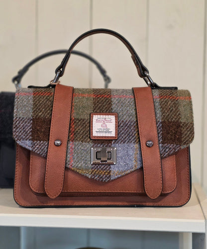 The Medium Satchel Chestnut and Blue Tartan