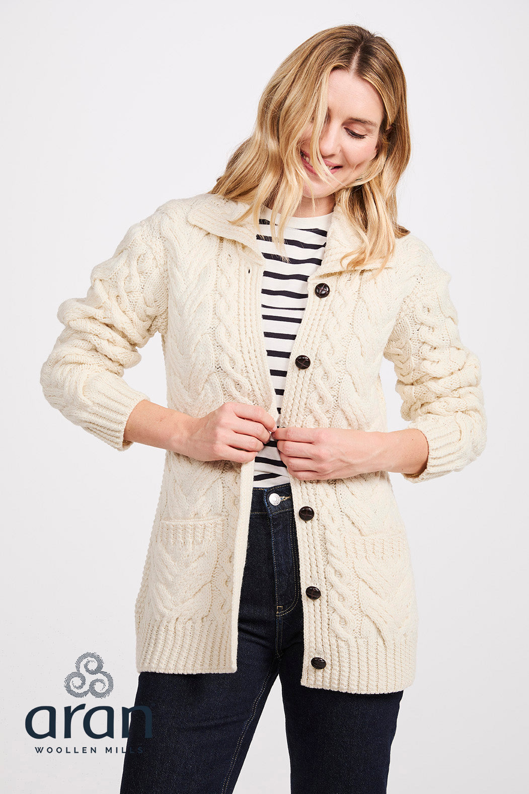 Damen Zopfstrick Cardigan aus Merinowolle
