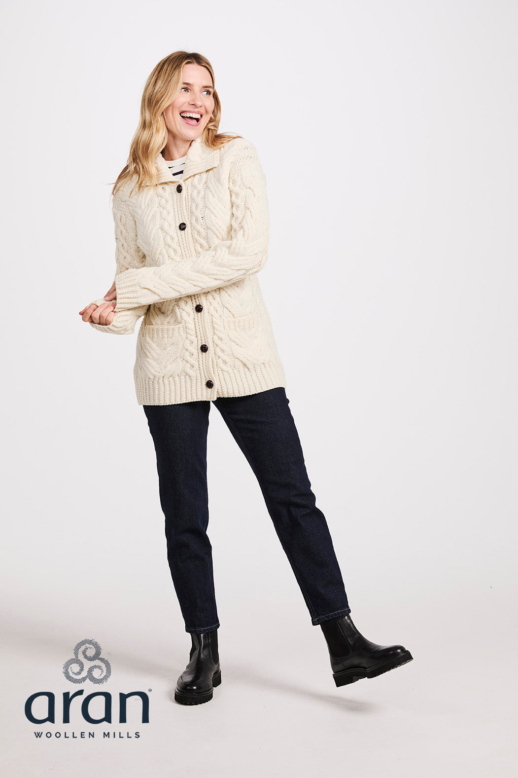 Damen Zopfstrick Cardigan aus Merinowolle