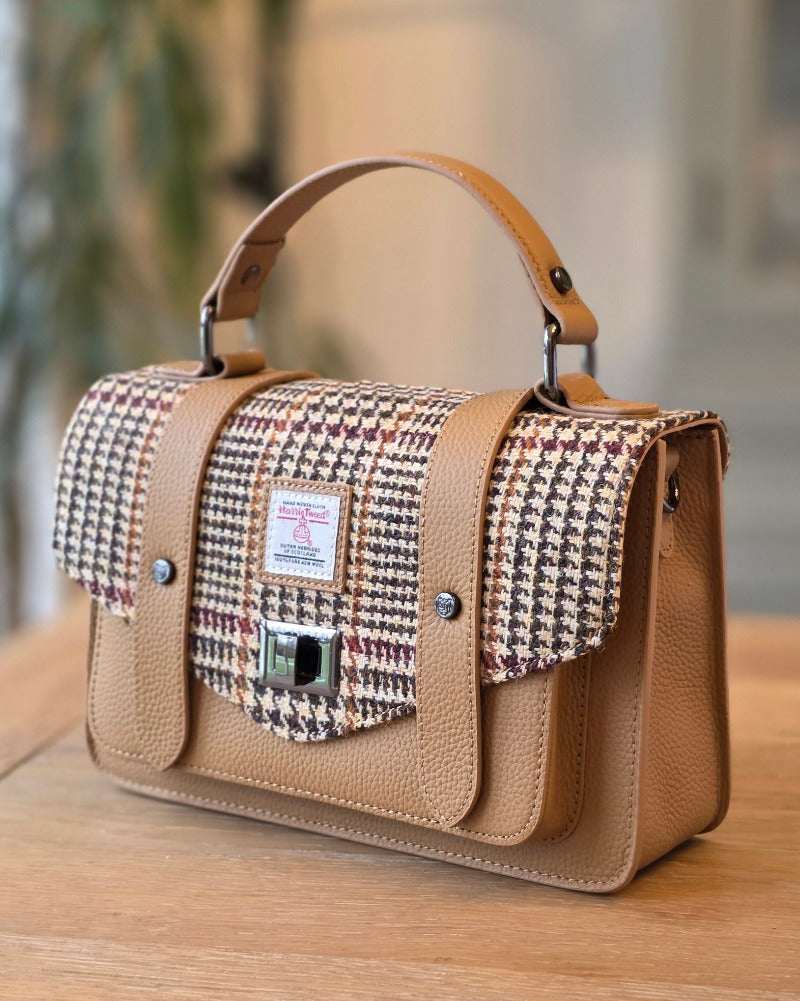 The Leather Medium Satchel Beige Dogtooth