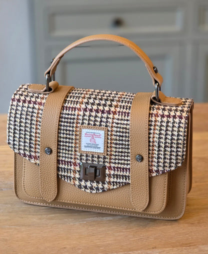 The Leather Medium Satchel Beige Dogtooth