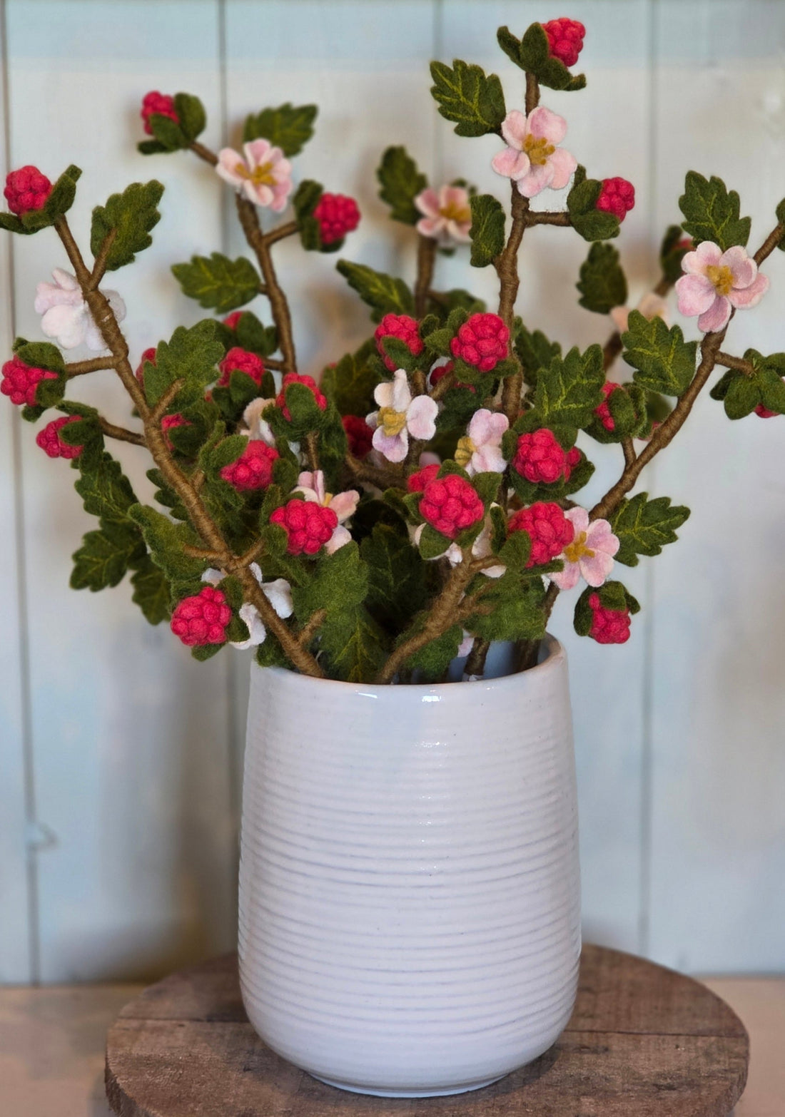 Himbeerzweig mit Blüten