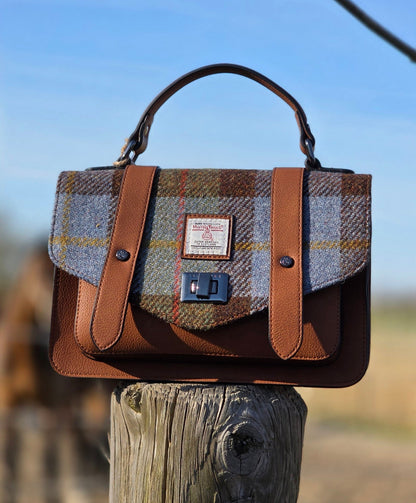 The Medium Satchel Chestnut and Blue Tartan