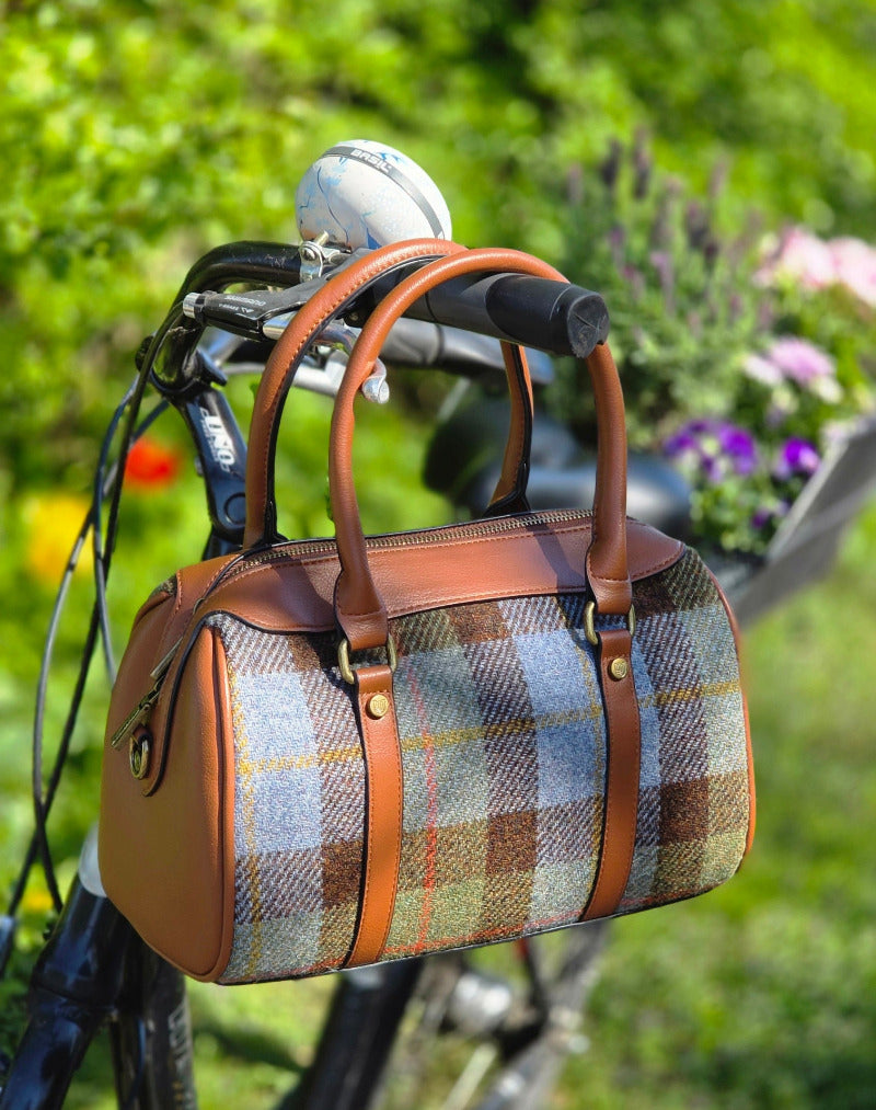 The Medium Duffel Bag Chestnut and Blue Tartan