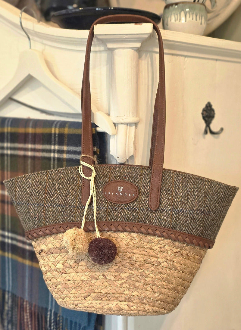 Straw Basket Bag mit Harris Tweed®