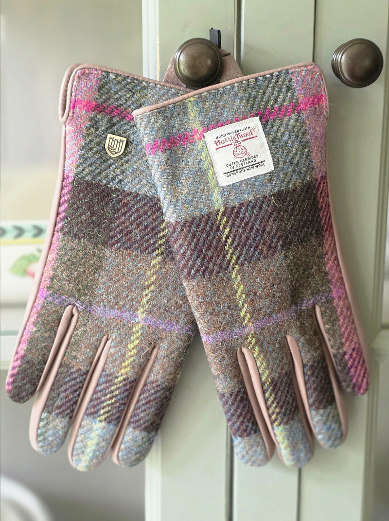 Damenhandschuhe Pink Green Tartan