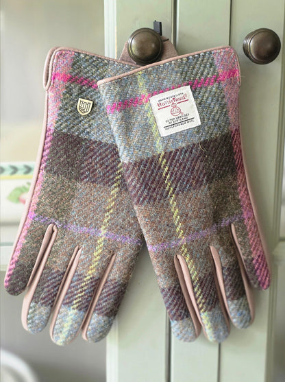 Damenhandschuhe Pink Green Tartan