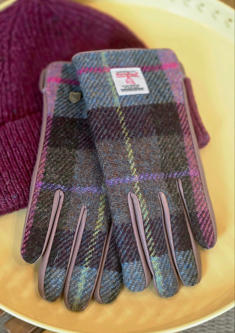 Damenhandschuhe Pink Green Tartan