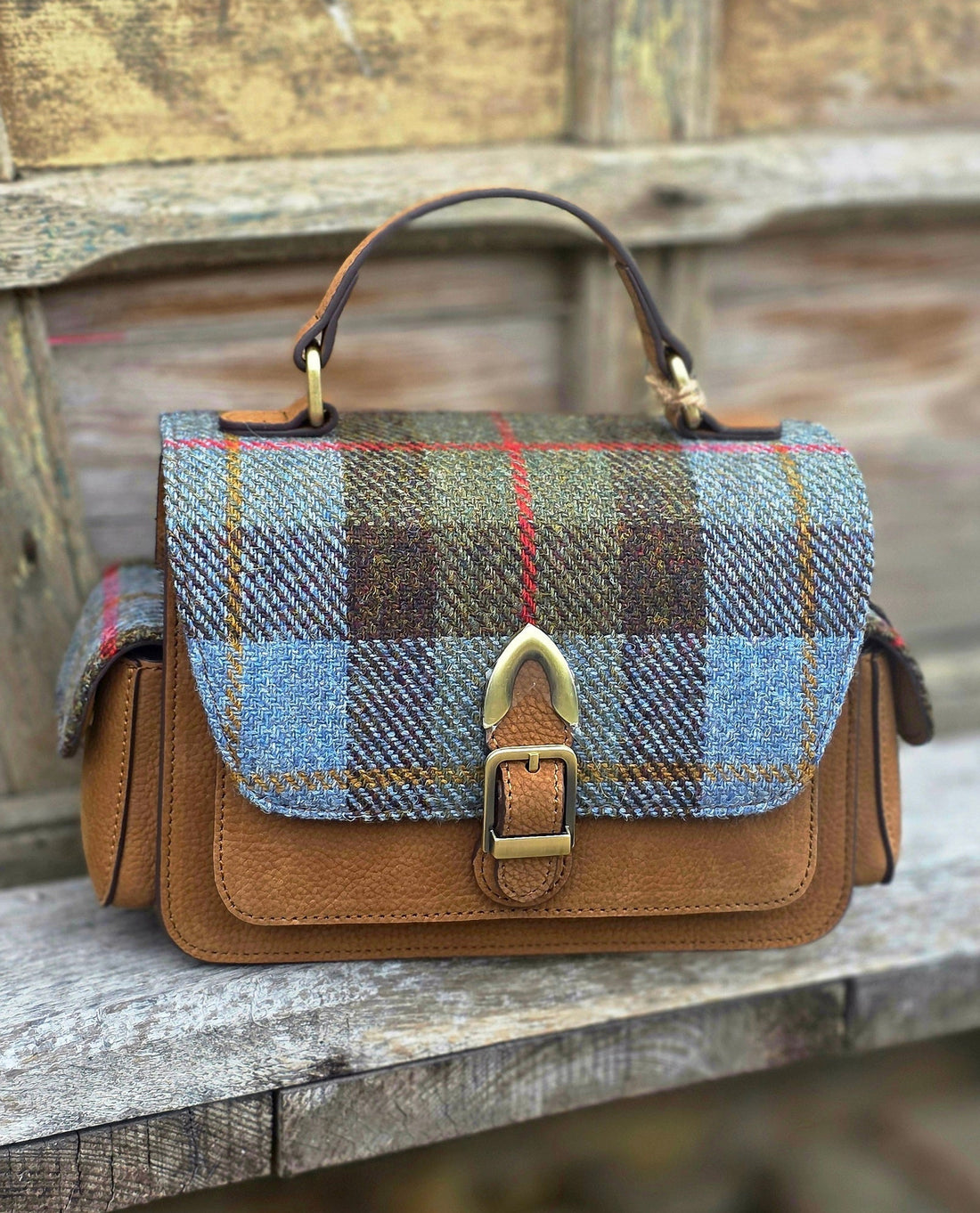 The Melrose Crossbody Chestnut Blue Tartan