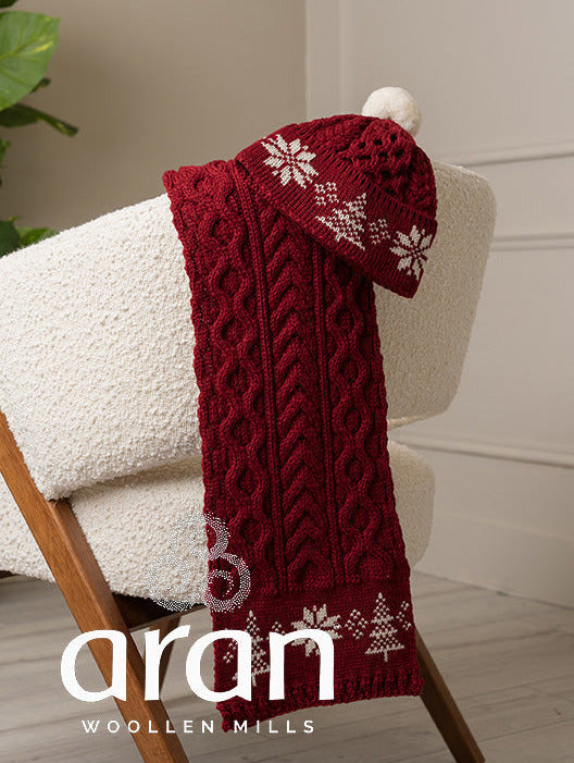 Aran Weihnachtsschal aus Merinowolle – Rot