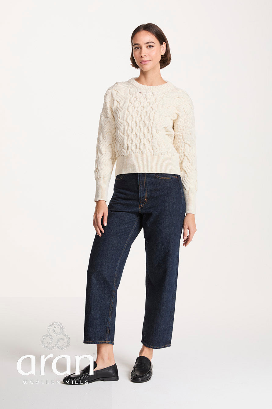 Moderner Zopfpullover in verkürzter Länge - Supersoft Merino