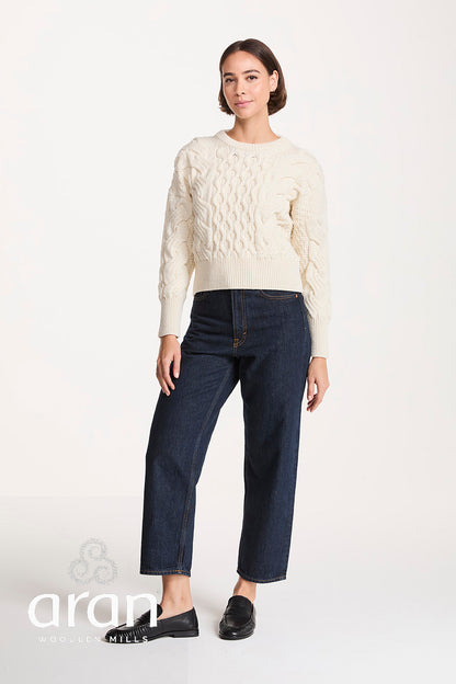 Moderner Zopfpullover in verkürzter Länge - Supersoft Merino