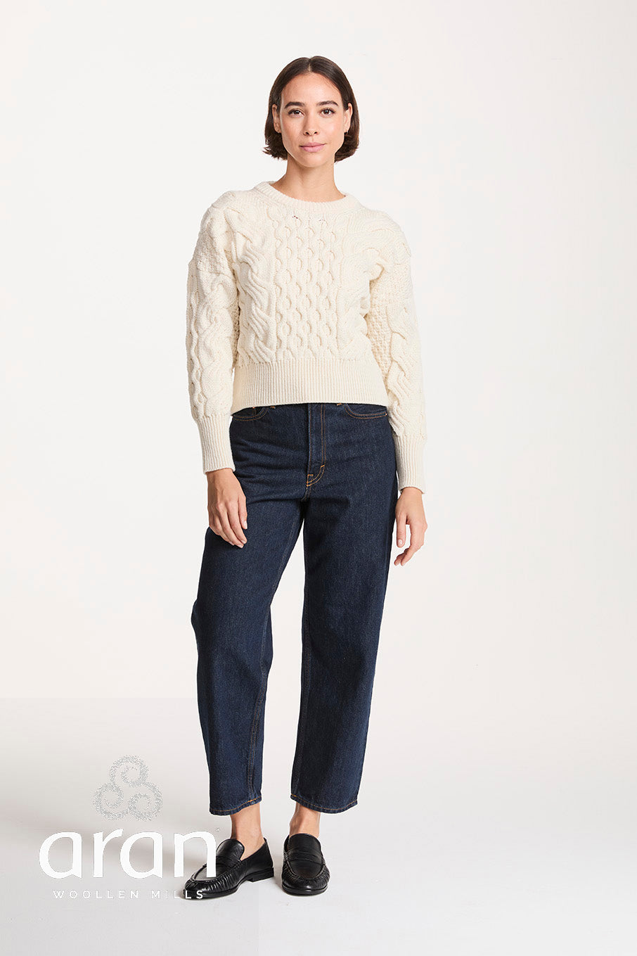 Moderner Zopfpullover in verkürzter Länge - Supersoft Merino