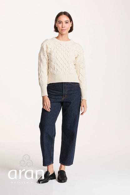 Moderner Zopfpullover in verkürzter Länge - Supersoft Merino
