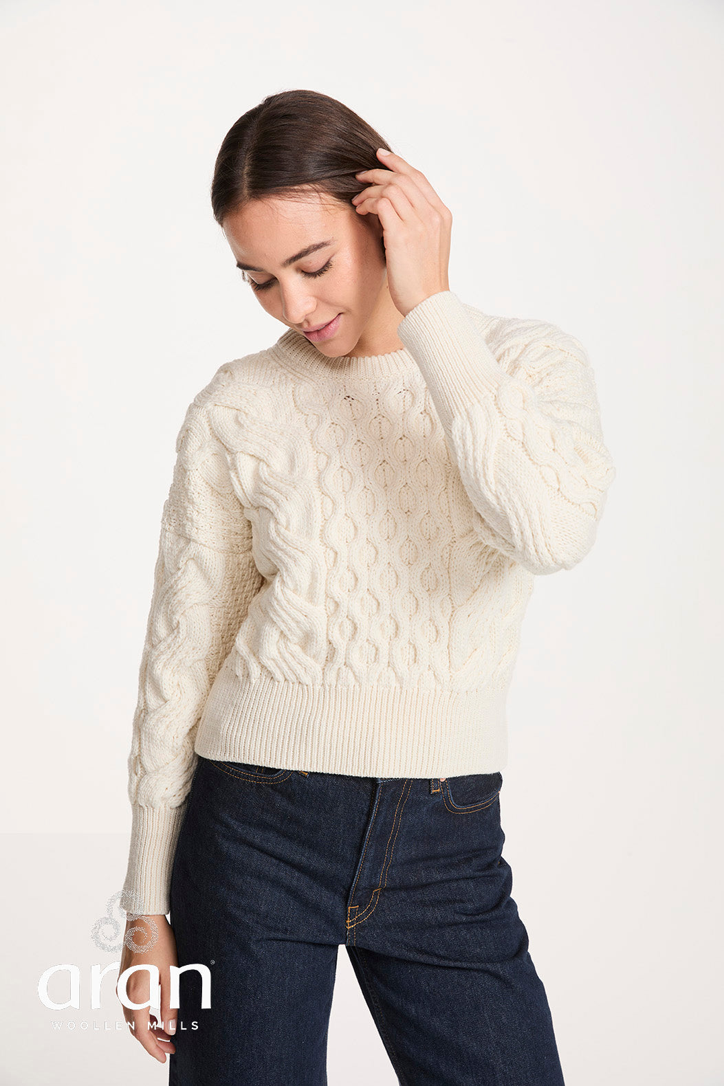 Moderner Zopfpullover in verkürzter Länge - Supersoft Merino