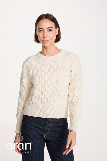 Moderner Zopfpullover in verkürzter Länge - Supersoft Merino