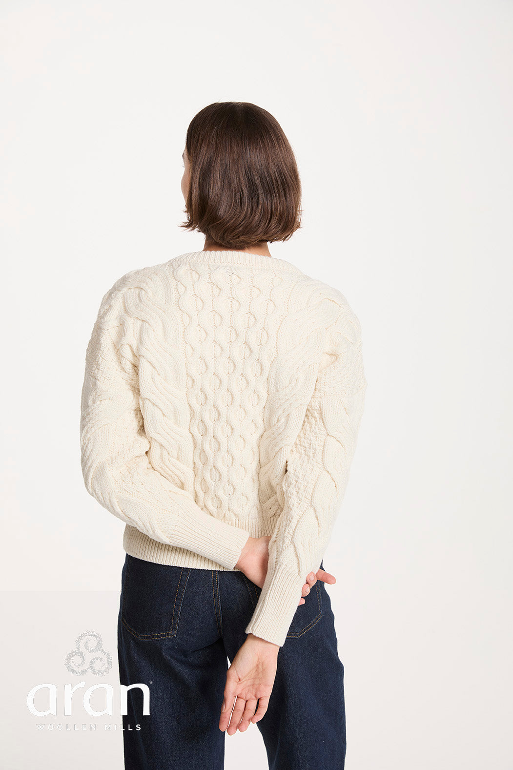 Moderner Zopfpullover in verkürzter Länge - Supersoft Merino