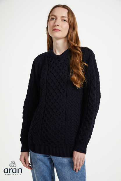 Traditioneller Aran Pullover – 100% Merinowolle - Nachtblau