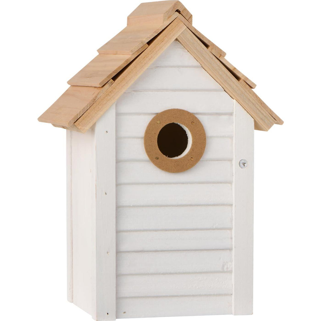 Vogelhaus weiß mit naturfarbigem Dach