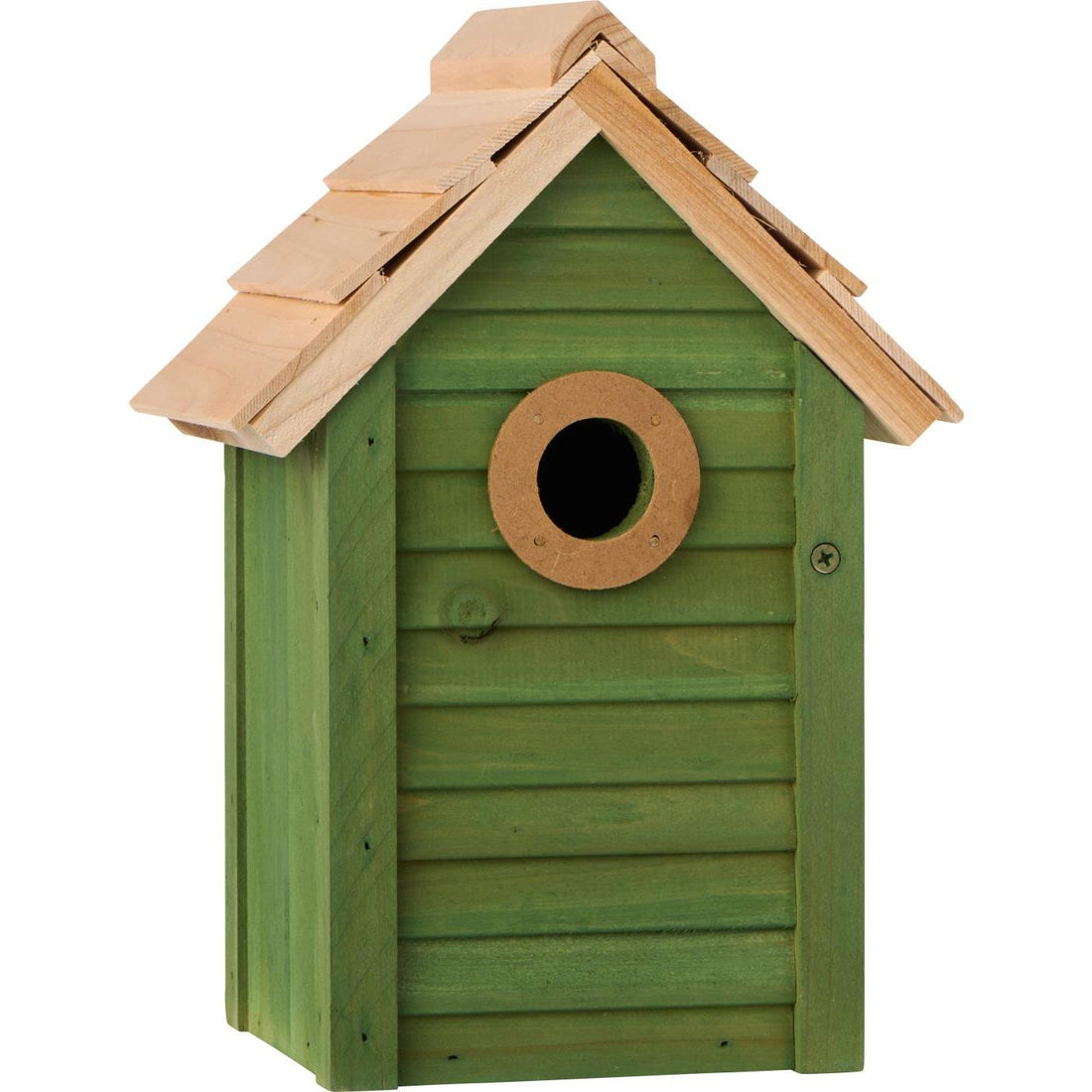 Vogelhaus grün mit naturfarbigem Dach